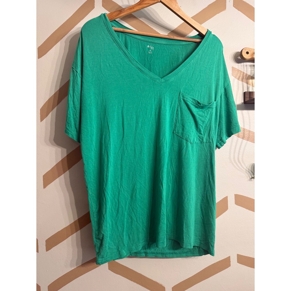 Kyte Living Pocket Tee Womens Size M‎ Green Bamboo V-Neck Short Sleeve Relaxed